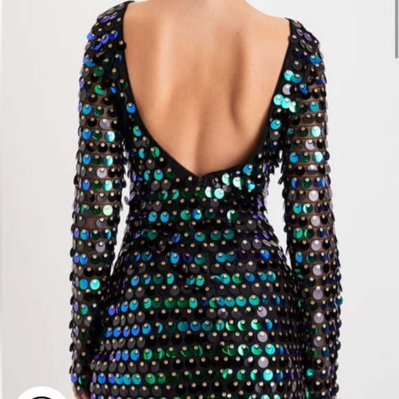 Lulus Iridescent Green Blue Sequin Mesh Mini Dress Size XS - Picture 2 of 8